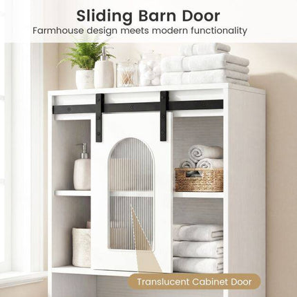 Farmhouse White Bathroom Cabinet with Sliding Barn Door