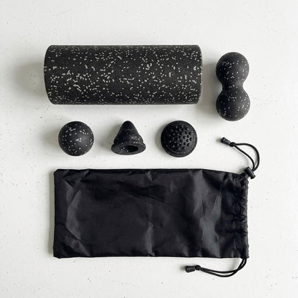 Fascia Roller Set of 5 with Duo Ball and Trigger Point Tool, Carry Bag, Black