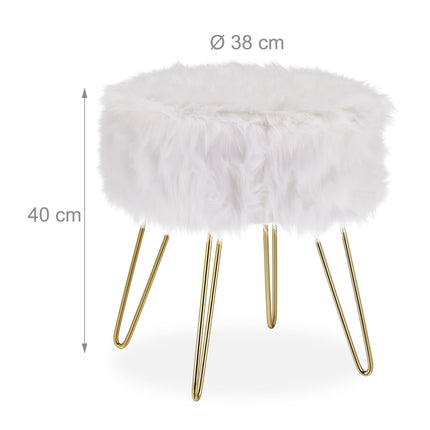 Hocker aus Kunstfell in Weiß-Gold