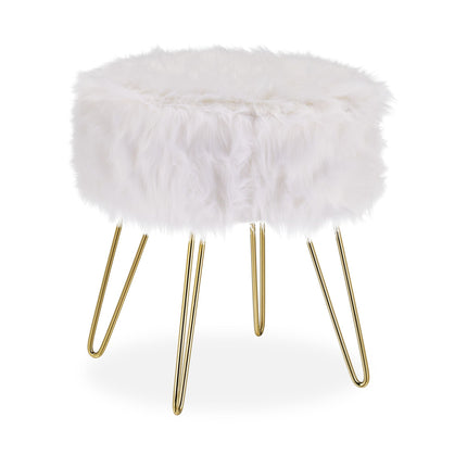 Hocker aus Kunstfell in Weiß-Gold
