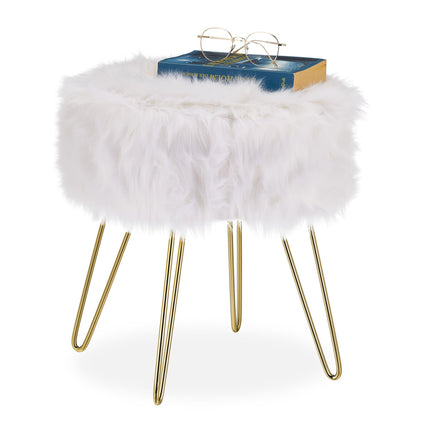 Hocker aus Kunstfell in Weiß-Gold