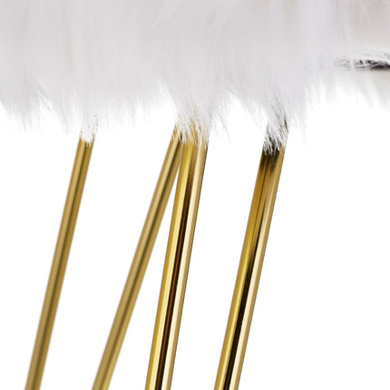 Hocker aus Kunstfell in Weiß-Gold