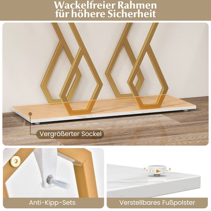 Konsolentisch aus Kunstmarmor, Foyertisch mit verstellbaren Fußpolstern in Weiß und Gold
