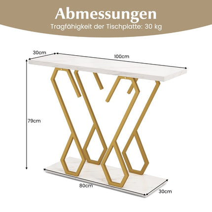 Konsolentisch aus Kunstmarmor, Foyertisch mit verstellbaren Fußpolstern in Weiß und Gold