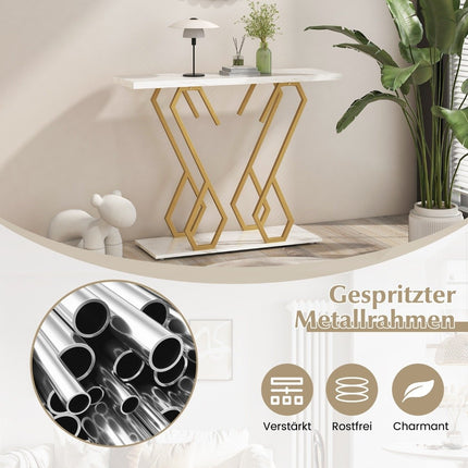 Konsolentisch aus Kunstmarmor, Foyertisch mit verstellbaren Fußpolstern in Weiß und Gold