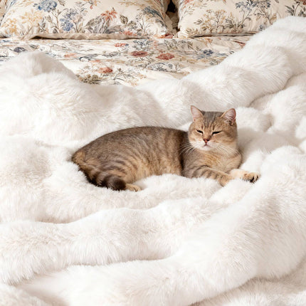 Faux Rabbit Fur Blanket, Beige, 153 x 203 cm