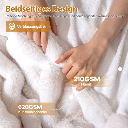 Faux Rabbit Fur Blanket, Beige, 153 x 203 cm