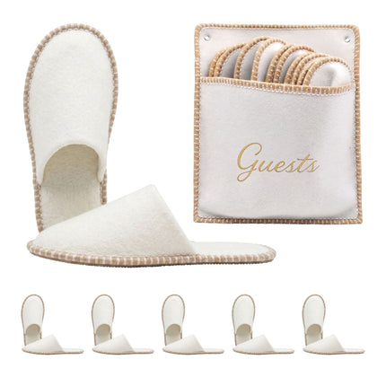 Felt Guest Slippers Set, 6 Pairs, Beige, Non-Slip Sole