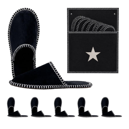 Felt Guest Slippers Set, 6 Pairs, Black, Unisex Sizes