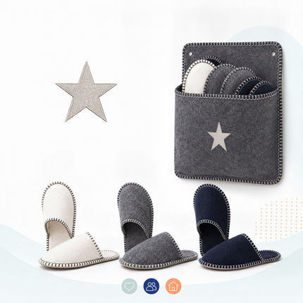 Felt Guest Slippers Set, 6 Pairs, Gray, Non-Slip, Unisex