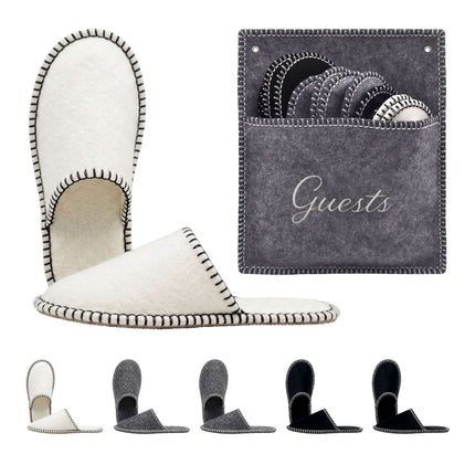 Felt Guest Slippers Set, 6 Pairs, Gray, Non-Slip, Unisex