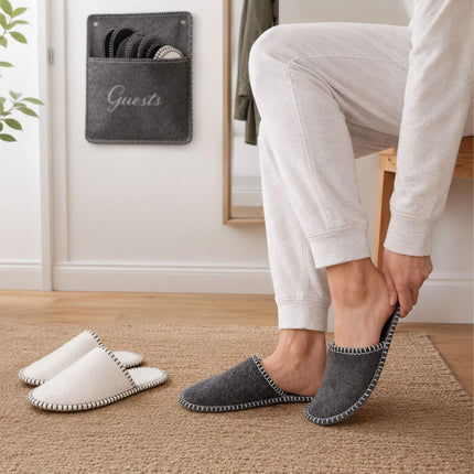 Felt Guest Slippers Set, 6 Pairs, Gray, Non-Slip, Unisex