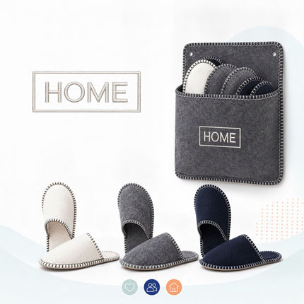 Felt Guest Slippers Set, 6 Pairs, Gray, Non-Slip, Unisex