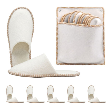 Felt Guest Slippers Set, 6 Pairs with Storage Bag