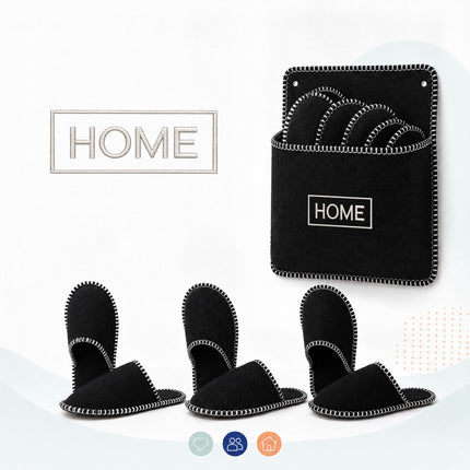 Felt Guest Slippers Set, 6 Pairs with Storage Bag