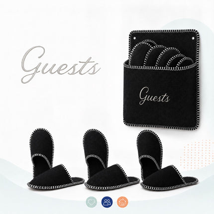 Felt Guest Slippers Set, 6 Pairs with Storage Bag