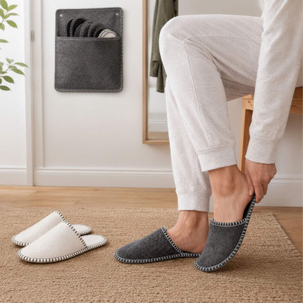 Felt Guest Slippers Set, 6 Pairs with Storage Bag
