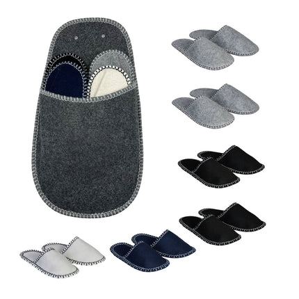 Felt Guest Slippers Set, Non-Slip, 6 Pairs with Bag