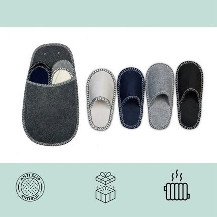 Felt Guest Slippers Set, Non-Slip, 6 Pairs with Bag