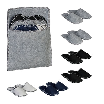 Filz-Gästepantoffel-Set mit Tasche, rutschfeste Sohlen