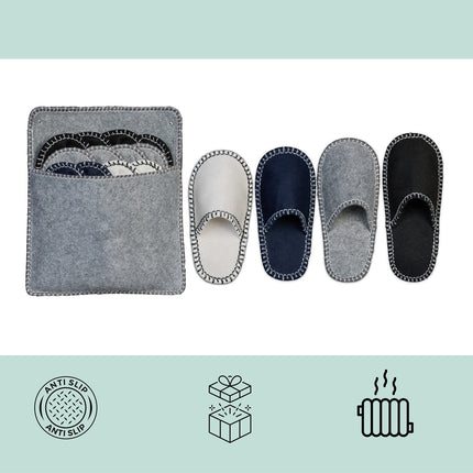 Filz-Gästepantoffel-Set mit Tasche, rutschfeste Sohlen