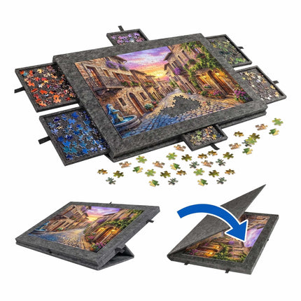 Felt Puzzle Board with 6 Drawers, Dark Gray