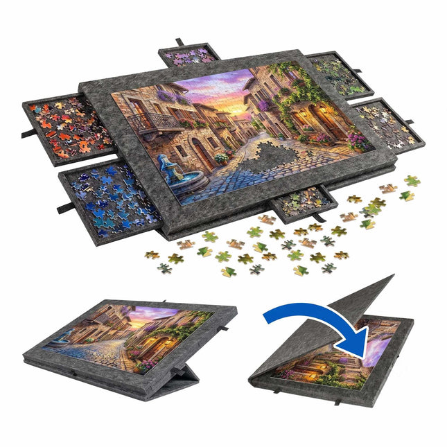 Felt Puzzle Board with 6 Drawers, Dark Gray