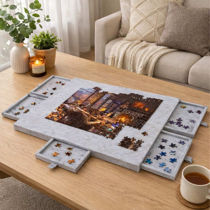 Felt Puzzle Board with 6 Drawers, Dark Gray