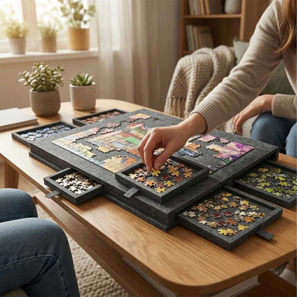 Felt Puzzle Board with 6 Drawers, Dark Gray