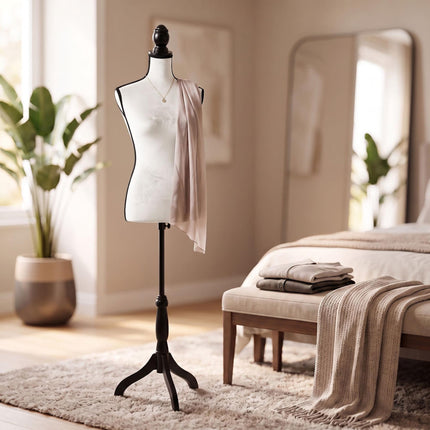 Female Dress Form, Adjustable Velvet Mannequin - White