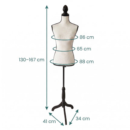 Female Dress Form, Adjustable Velvet Mannequin - White