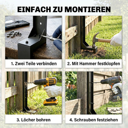 Fence Post Repair Kit, 2-Pack with Drill and Screws, Black