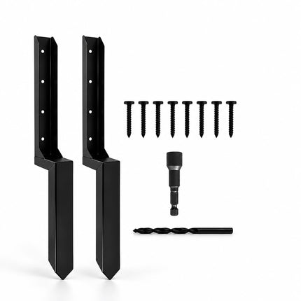 Fence Post Repair Kit with Ground Spike Anchors, 2-Piece Set, Black