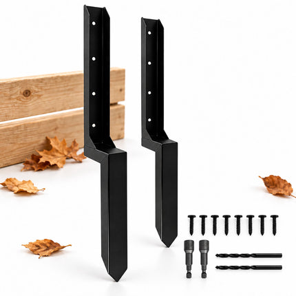 Fence Post Repair Kit with Ground Spike Anchors, 2-Piece Set, Black