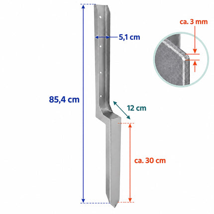 Fence Post Repair Kit with Ground Spike Anchors, 2-Piece Set, Silver