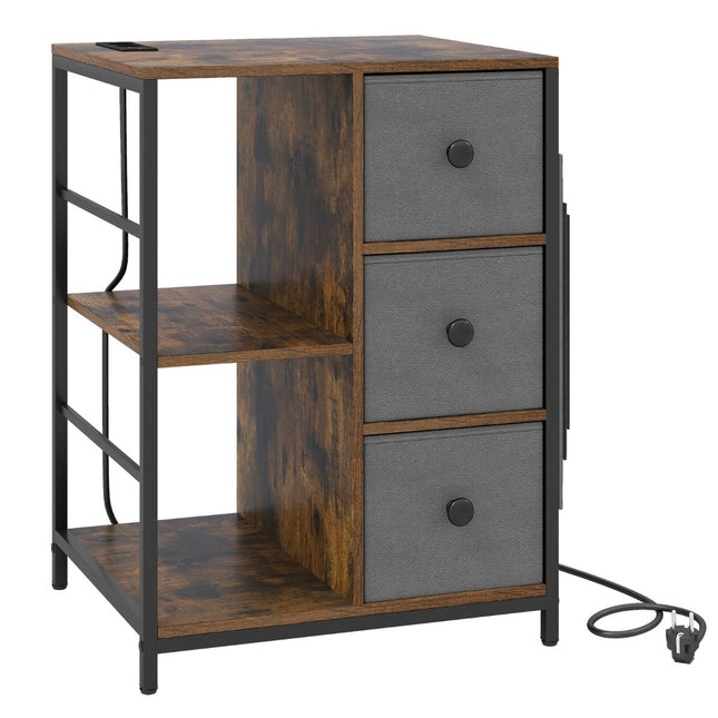 Filing Cabinet with Charging Station & Fabric Drawers
