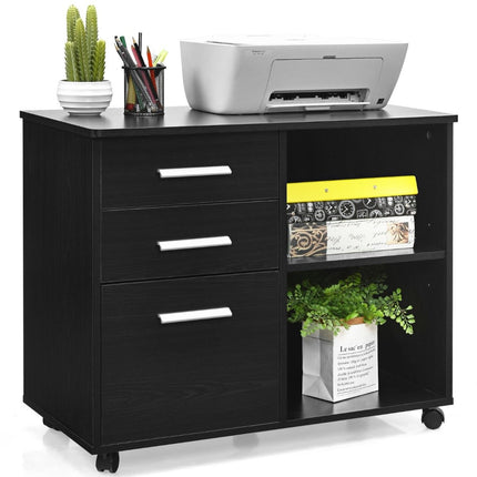Archiefkast met 3 laden Mobiele kantoorkast op wielen 81 x 41 x 66 cm Zwart