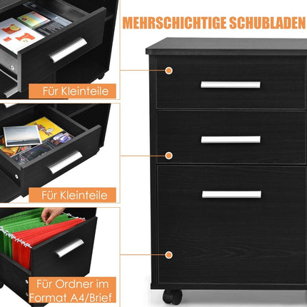 Archiefkast met 3 laden Mobiele kantoorkast op wielen 81 x 41 x 66 cm Zwart