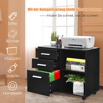 Archiefkast met 3 laden Mobiele kantoorkast op wielen 81 x 41 x 66 cm Zwart