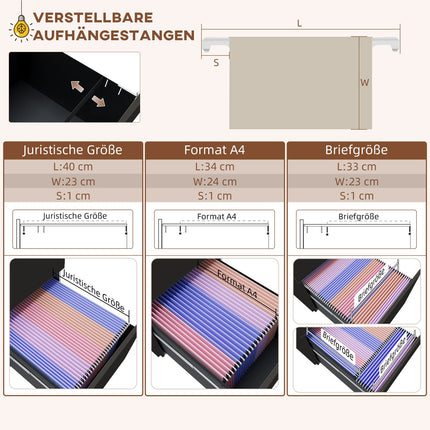 Abschließbarer Aktenschrank aus Stahl, schwarz, rollbar mit Bremsen