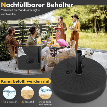 Befüllbarer Sonnenschirmständer, 19,5 l Wasser oder 23 kg Sand Fassungsvermögen