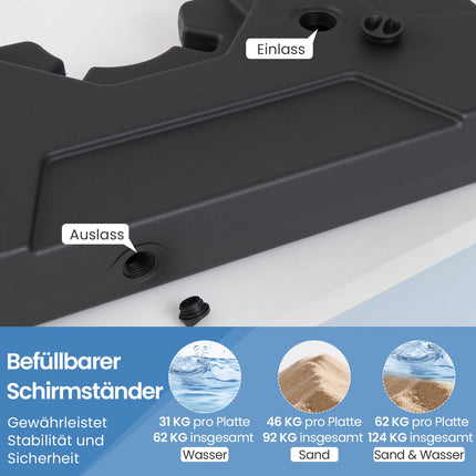 Befüllbarer Schirmständer, 2-teilig, HDPE, 89x89 cm, Schwarz