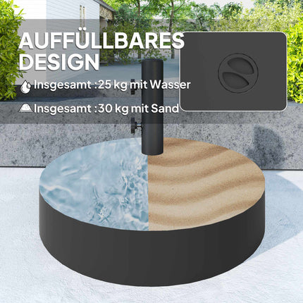 Befüllbarer Sonnenschirmständer, 30kg, Schwarz, HDPE, 36/38/48mm