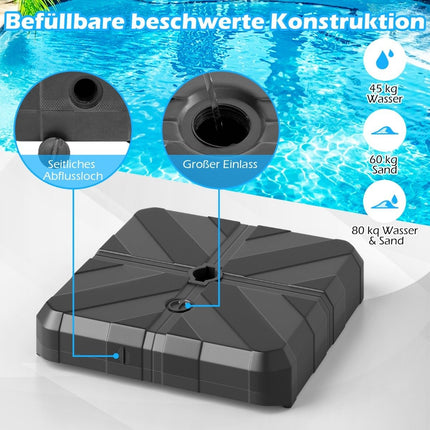 Befüllbarer Sonnenschirmständer, 45 l/60 kg, HDPE, passend für 38–48 mm Stangen