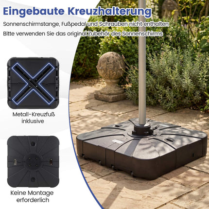 Befüllbarer Sonnenschirmständer mit Rollen, 170 kg Fassungsvermögen, HDPE, Schwarz