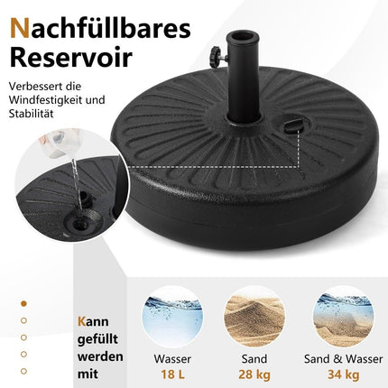 Plnitelný kulatý stojan na slunečník o průměru 50 cm pro maximálně 34 kg černá