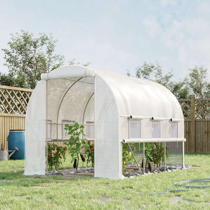 Serre tunnel 2,95 x 2 x 2 m, fenêtres enroulables, protection UV, coupe-vent, acier, blanc