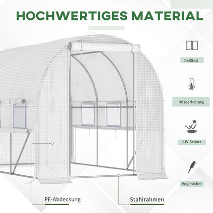 Serre tunnel 2,95 x 2 x 2 m, fenêtres enroulables, protection UV, coupe-vent, acier, blanc