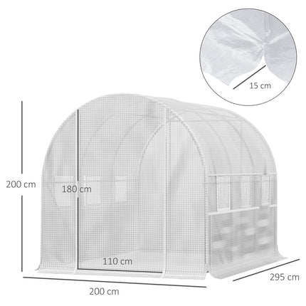 Serre tunnel 2,95 x 2 x 2 m, fenêtres enroulables, protection UV, coupe-vent, acier, blanc