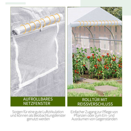 Serre à tomates en film 4,45 x 2,99 x 2,05 m, protection UV, fenêtre grillagée, coupe-vent, métal, blanc